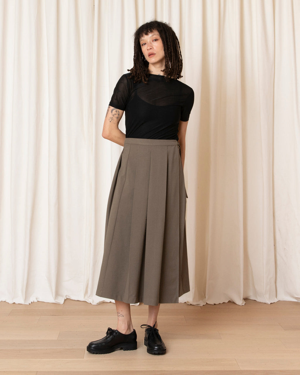 Ali Golden Midi Pleated Wrap Skirt