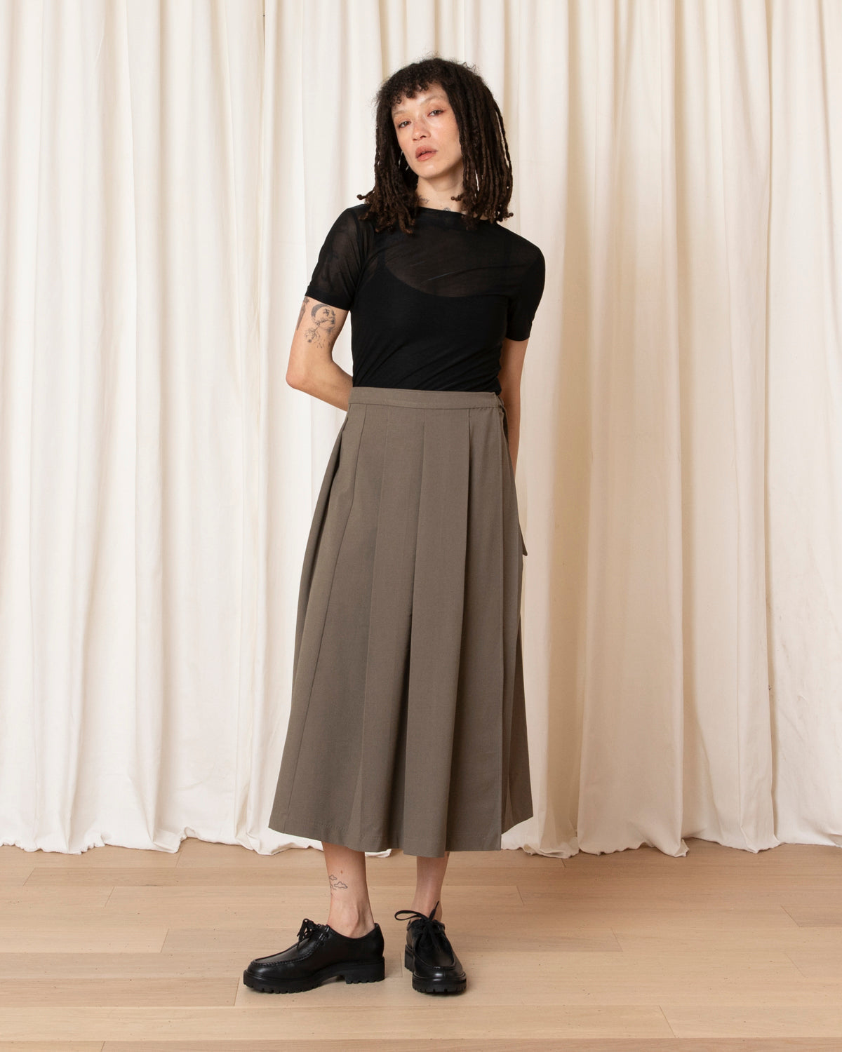 Ali Golden Midi Pleated Wrap Skirt