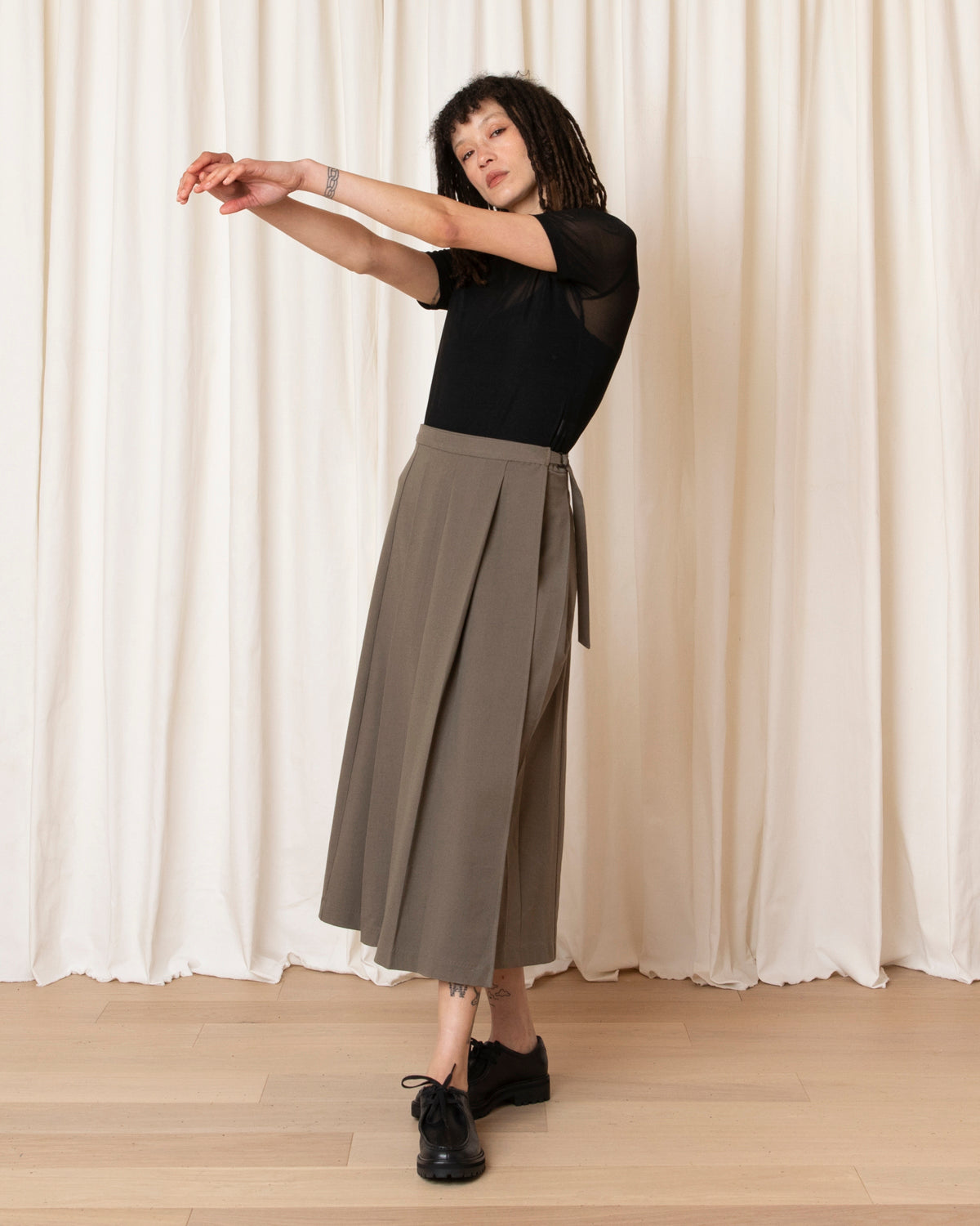 Ali Golden Midi Pleated Wrap Skirt