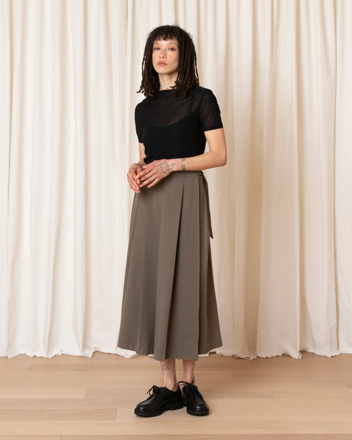 Ali Golden Midi Pleated Wrap Skirt