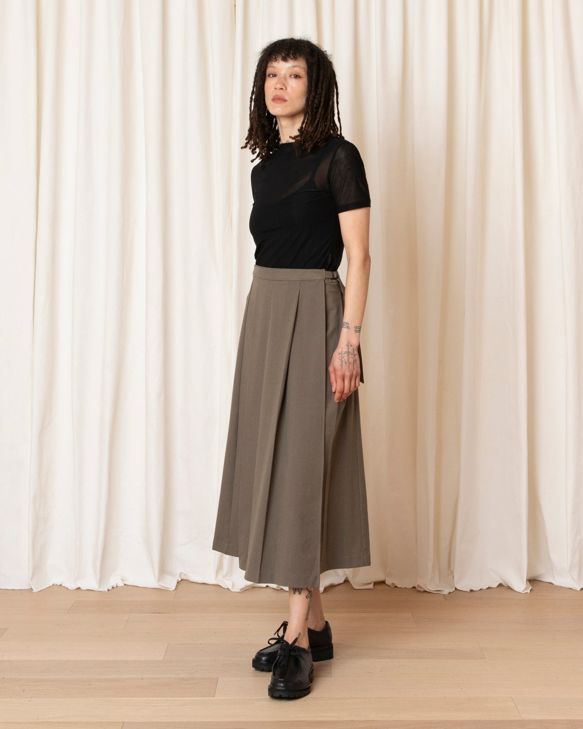 Ali Golden Midi Pleated Wrap Skirt