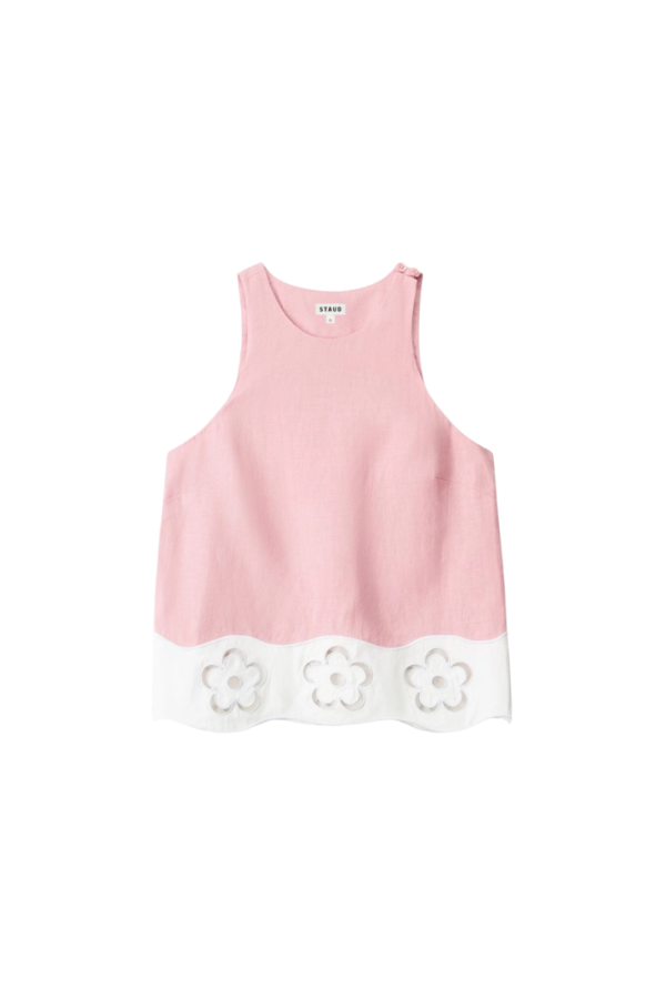 Staud Mika Linen Top - Faded Blush/White