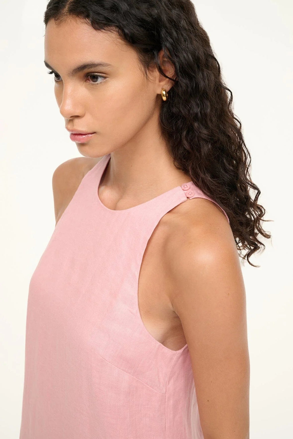 Staud Mika Linen Top - Faded Blush/White