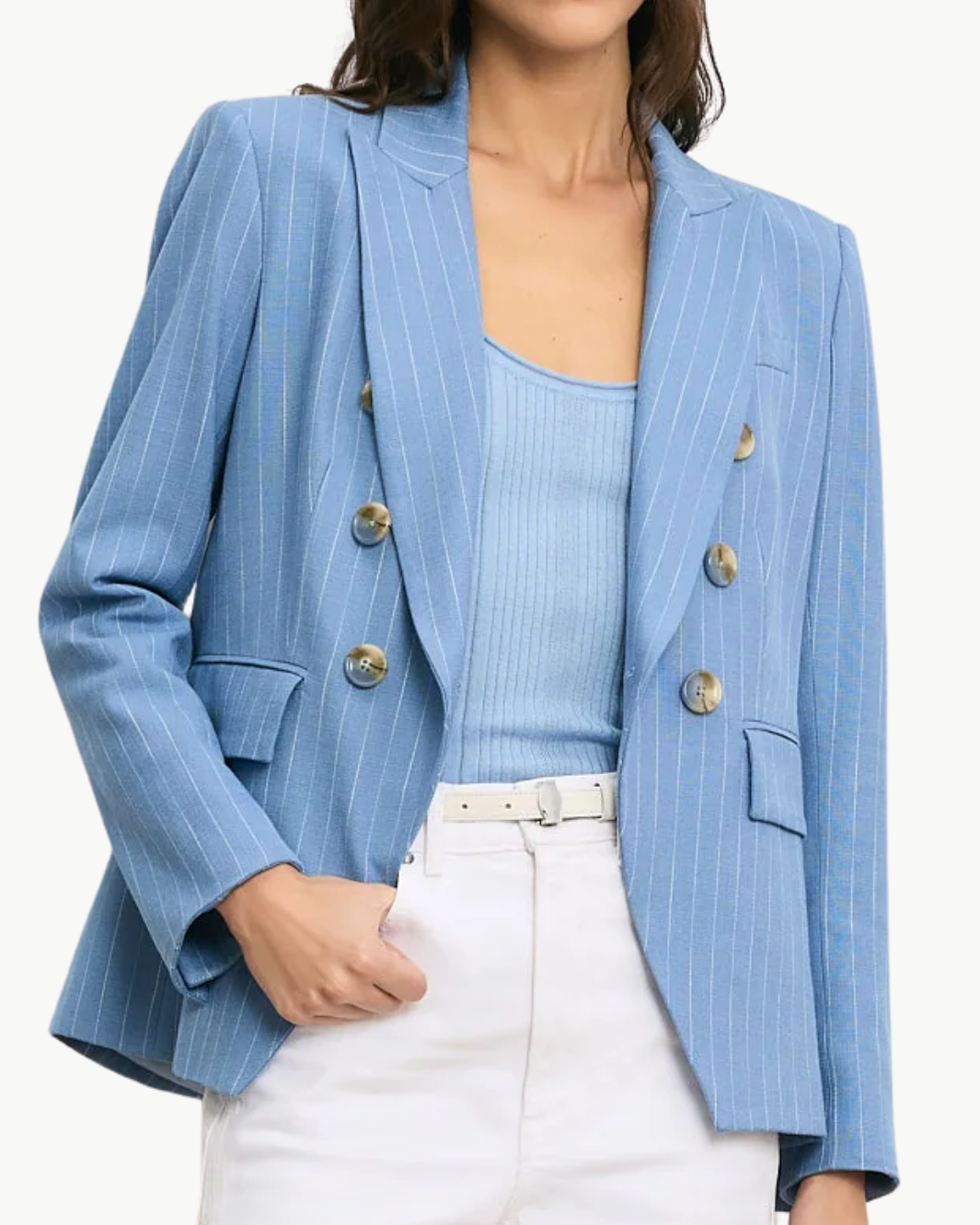 Veronica Beard Miller Pinstripe Dickey Jacket - Blue Jay/Dove White