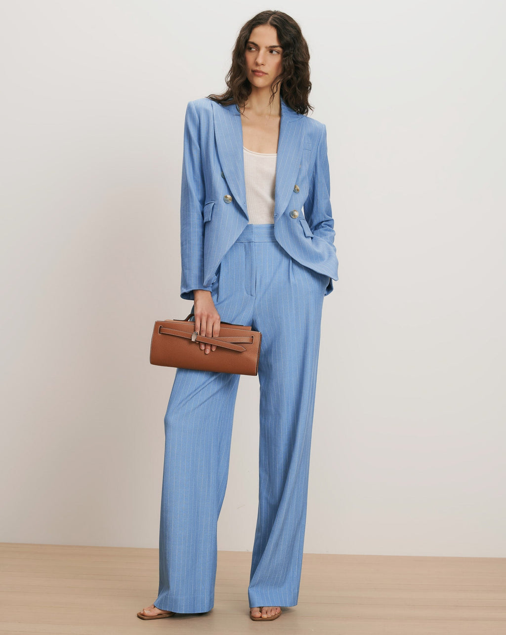 Veronica Beard Miller Pinstripe Dickey Jacket - Blue Jay/Dove White