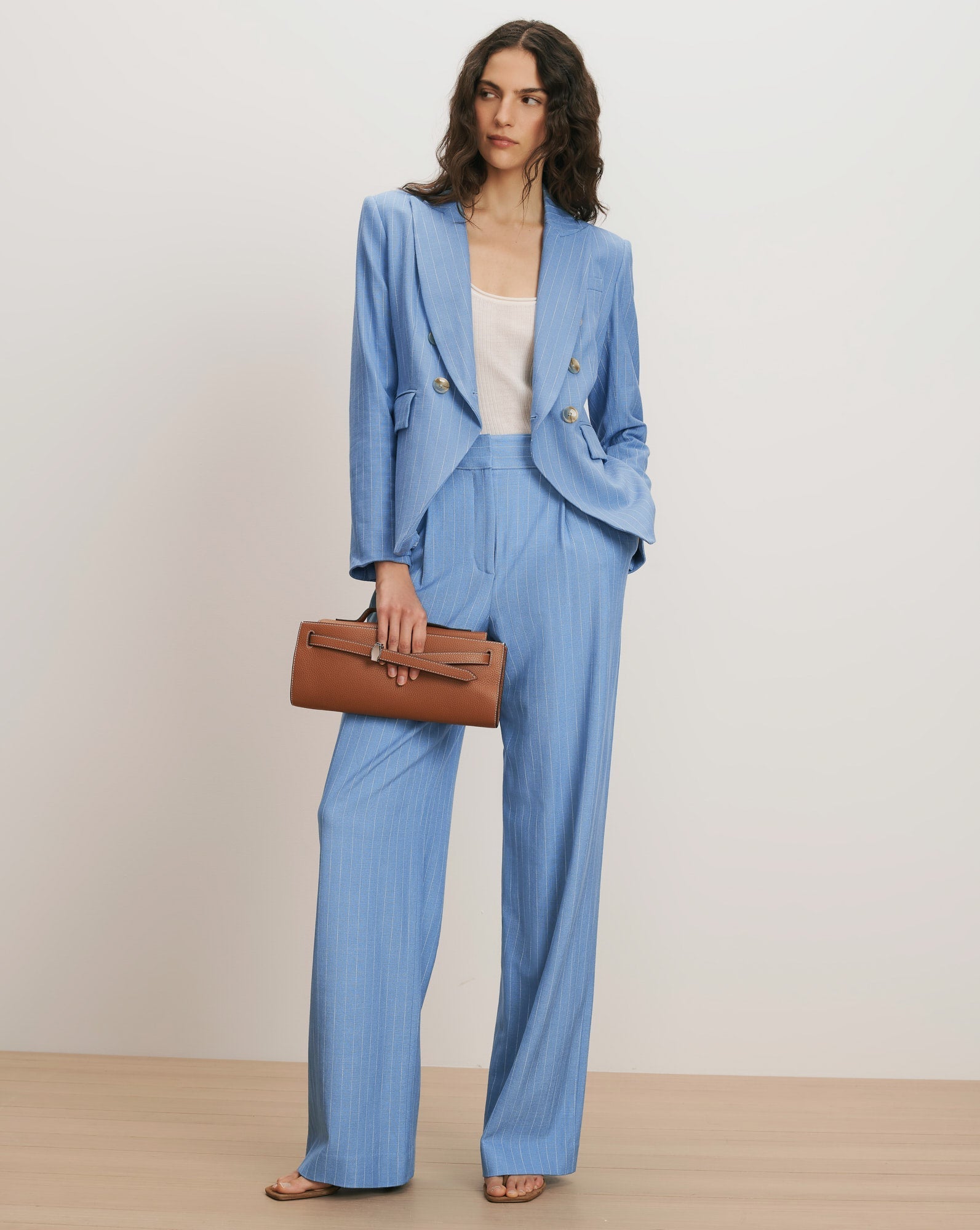 Veronica Beard Miller Pinstripe Dickey Jacket - Blue Jay/Dove White