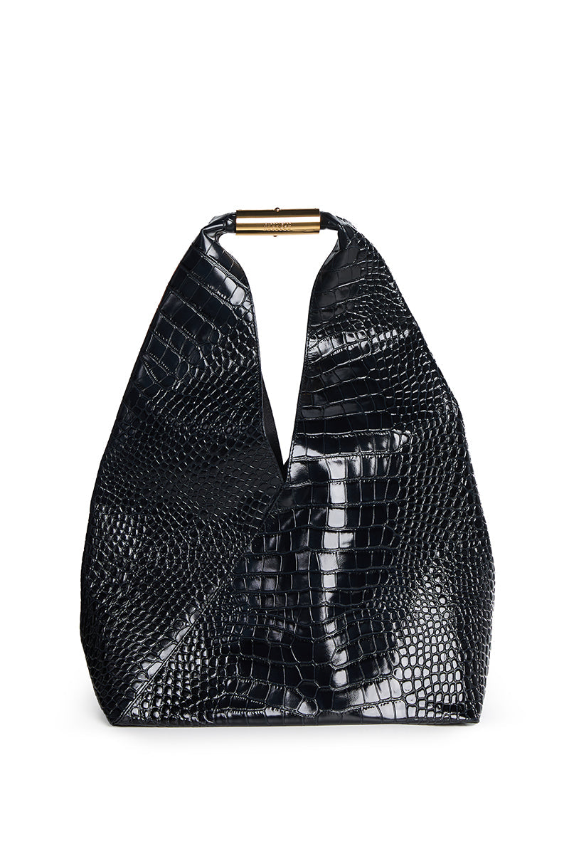 MM6 Maison Margiela Crocodile-Embossed Japanese Bag - Black