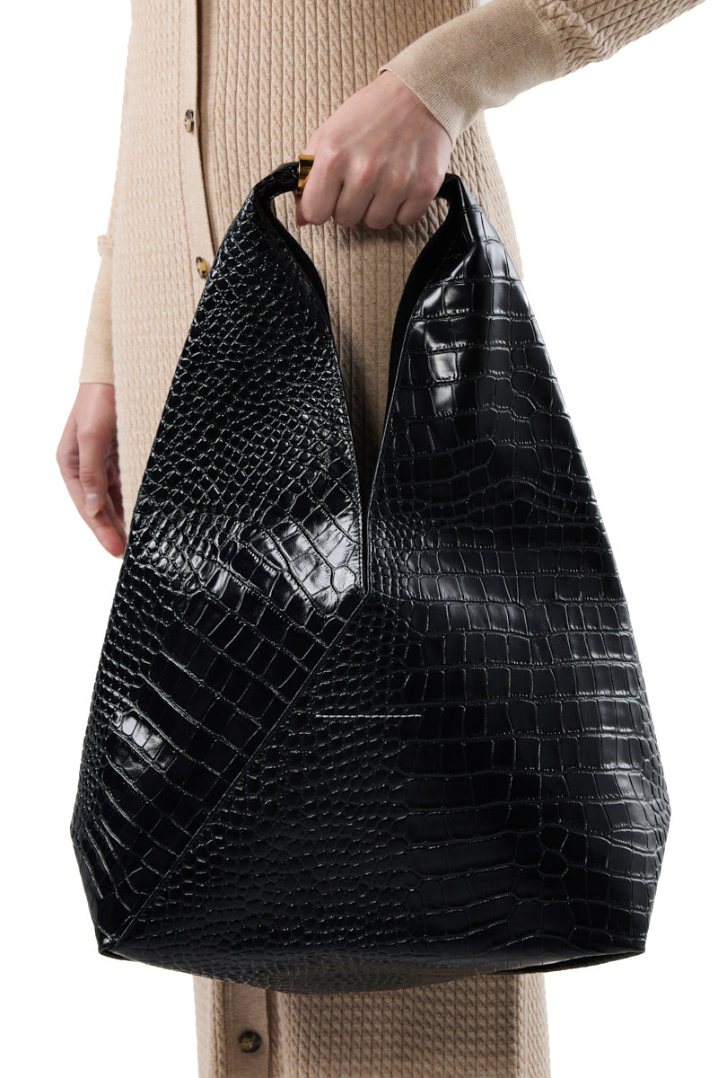 MM6 Maison Margiela Crocodile-Embossed Japanese Bag - Black