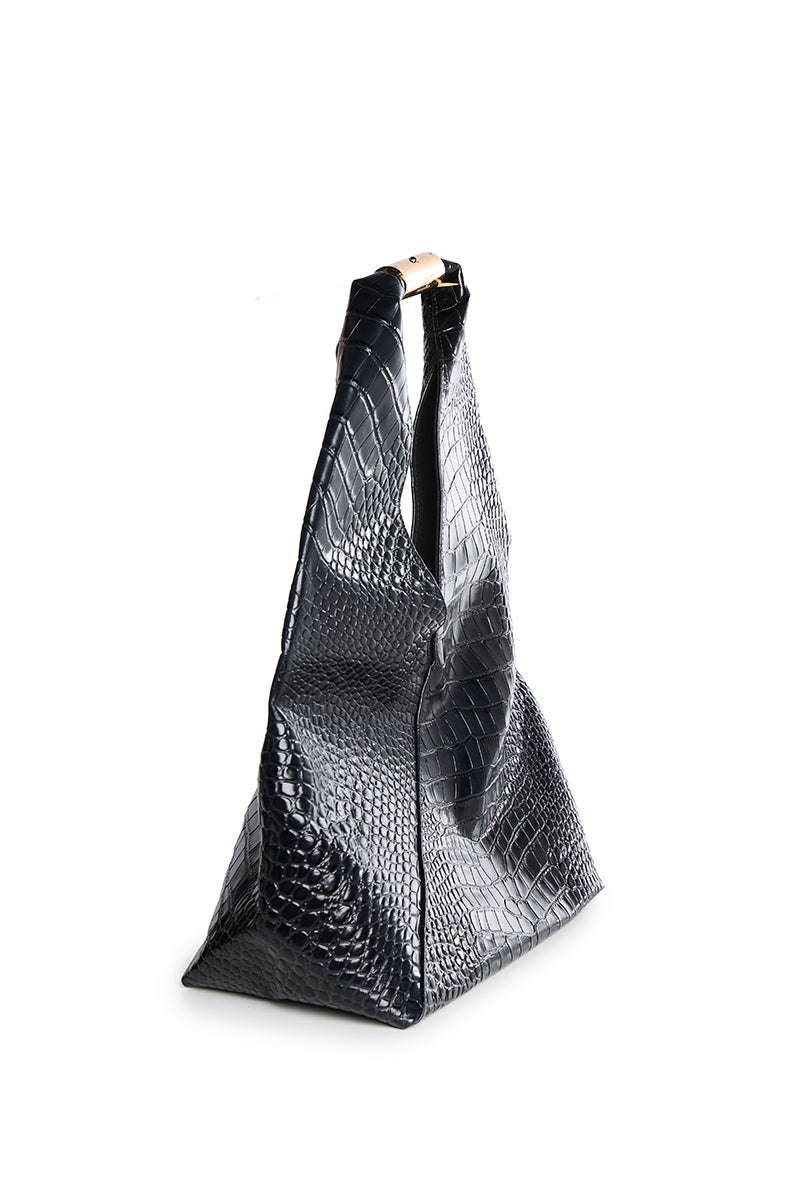 MM6 Maison Margiela Crocodile-Embossed Japanese Bag - Black