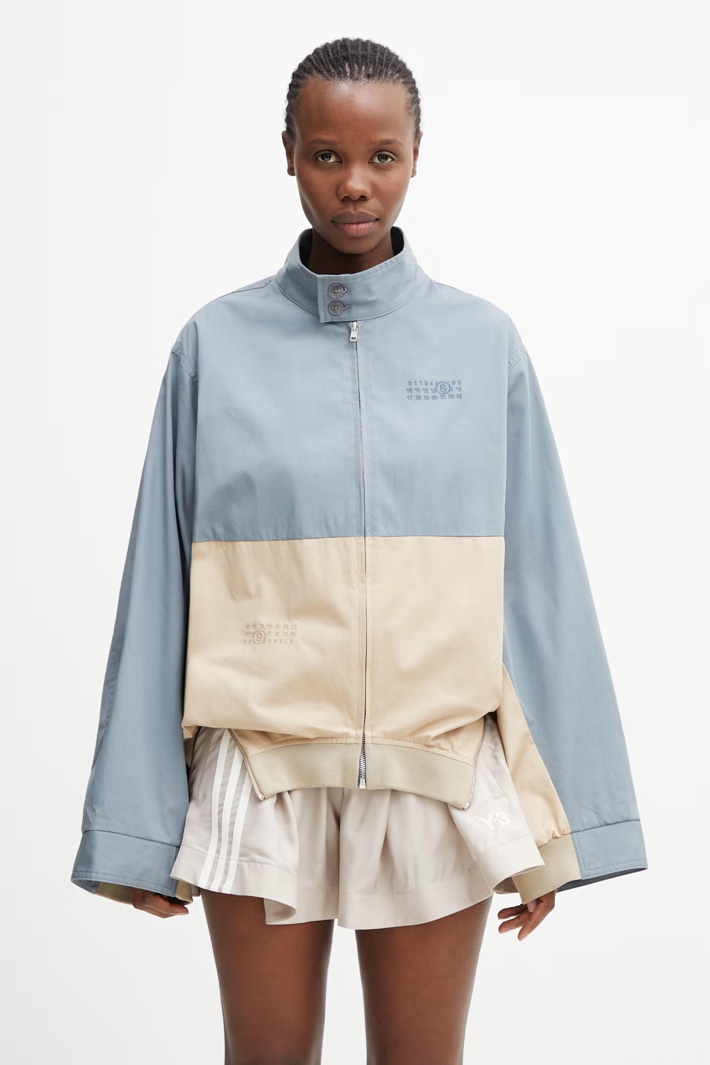 MM6 Maison Margiela Mirrored Two-Tone Zip Jacket - Grey Blue/Beige