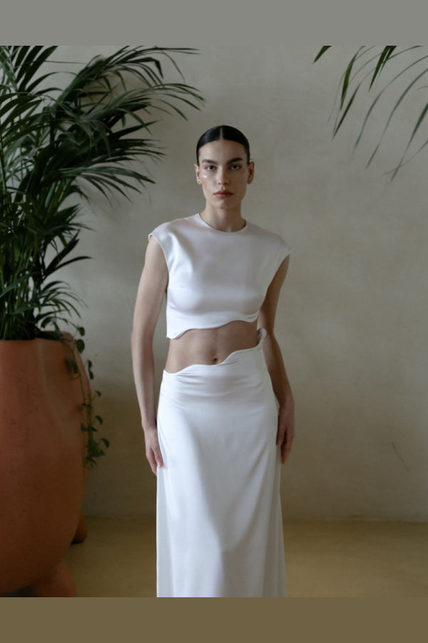 Maet Rhea Silk Skirt Set - White