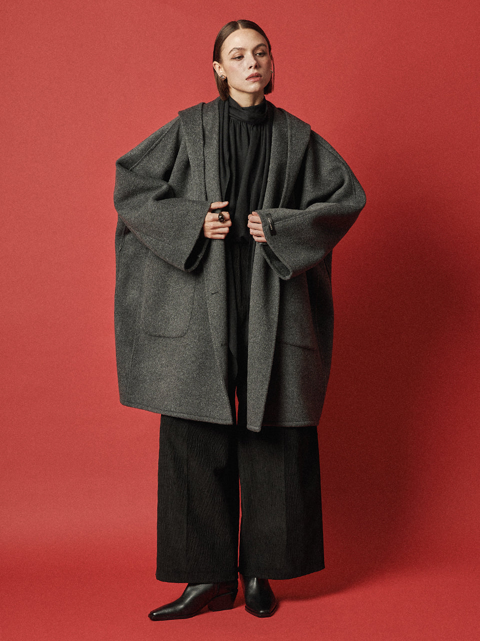 Maison De Ines Handmade Hooded Cape Coat - Classic Charcoal