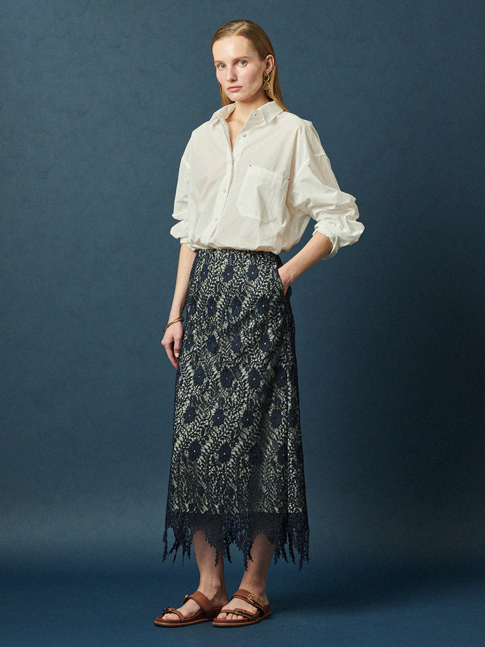 Maison De Ines Lace Texture Fringe Skirt