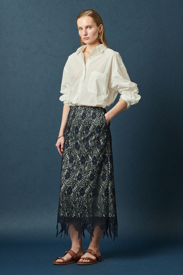 Maison De Ines Lace Texture Fringe Skirt