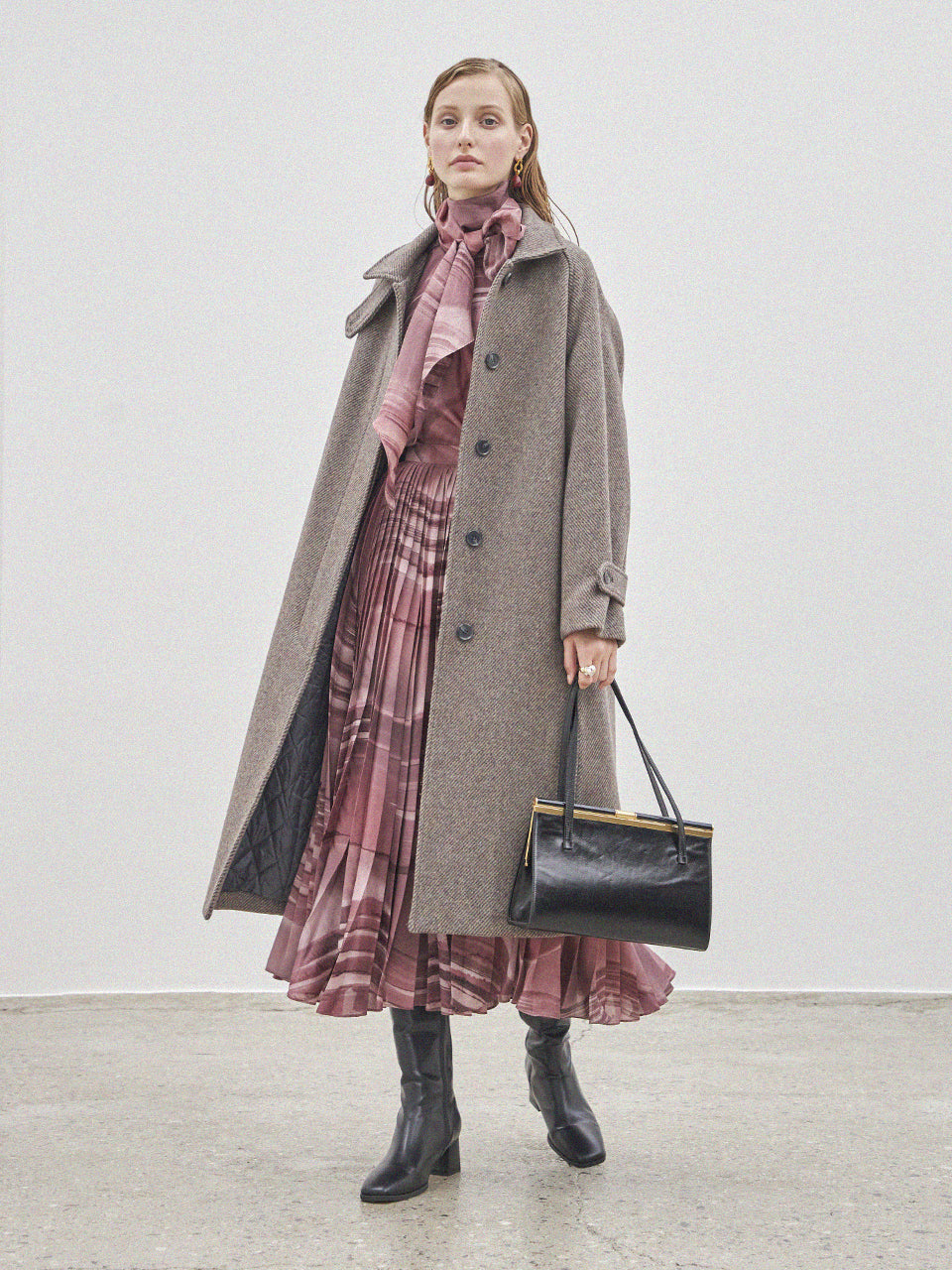 Maison De Ines Marble Pleated Skirt - Wine