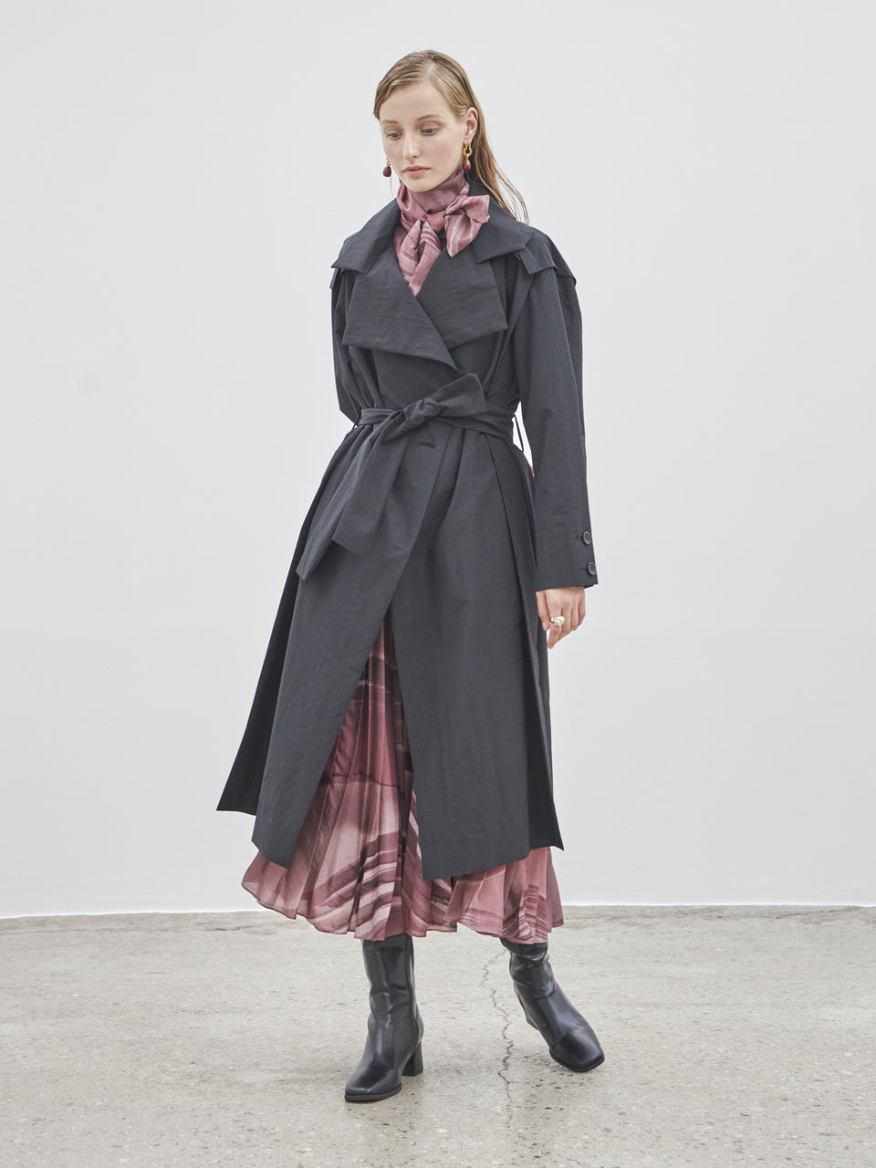 Maison De Ines Marble Pleated Skirt - Wine