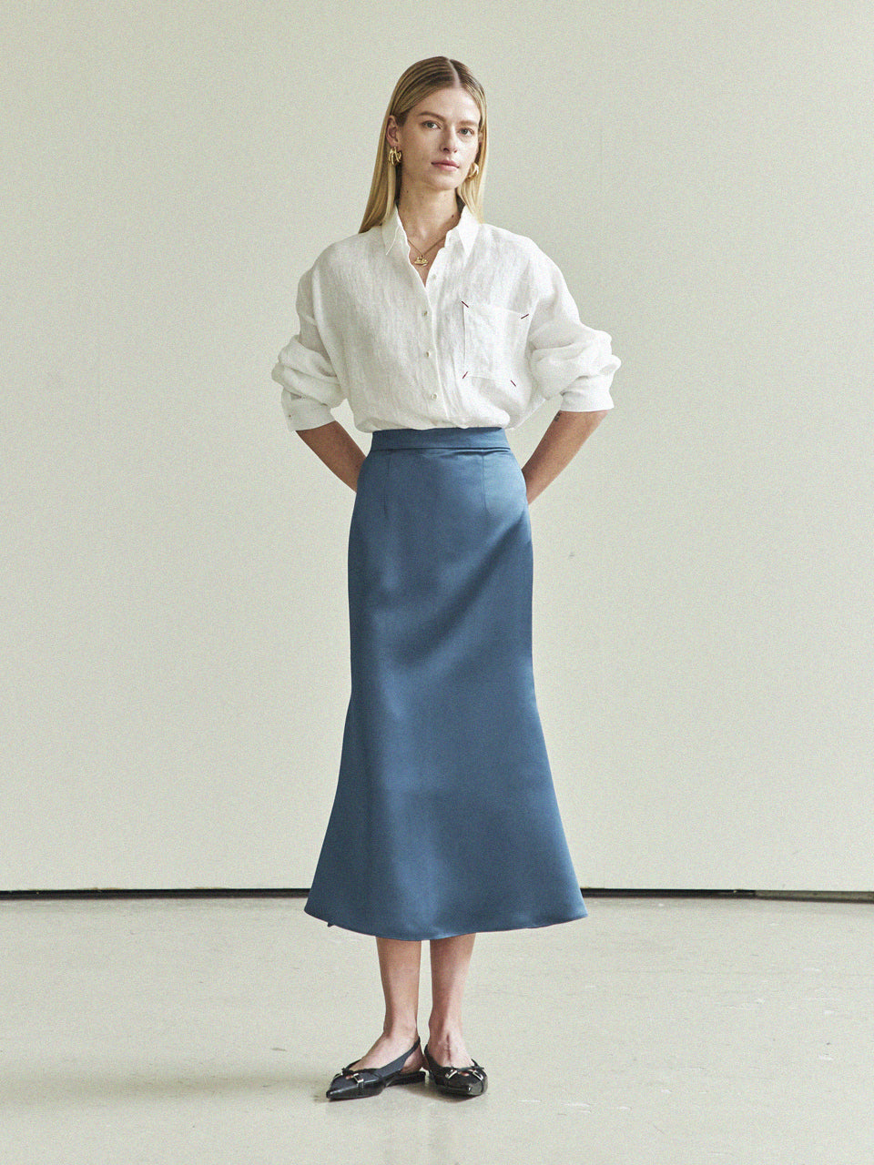 Maison De Ines Mermaid Silky Long Skirt - Blue Green