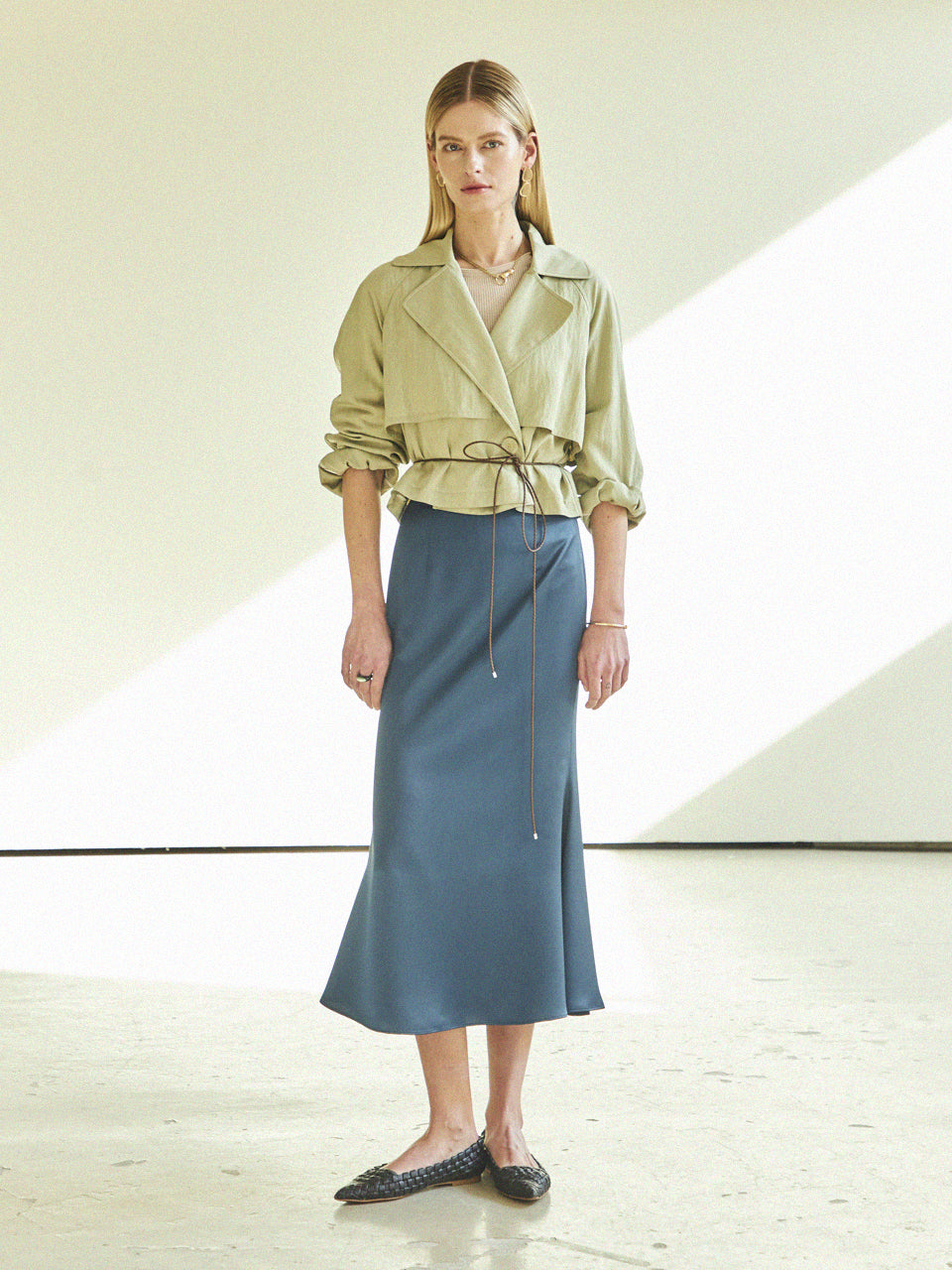 Maison De Ines Mermaid Silky Long Skirt - Blue Green