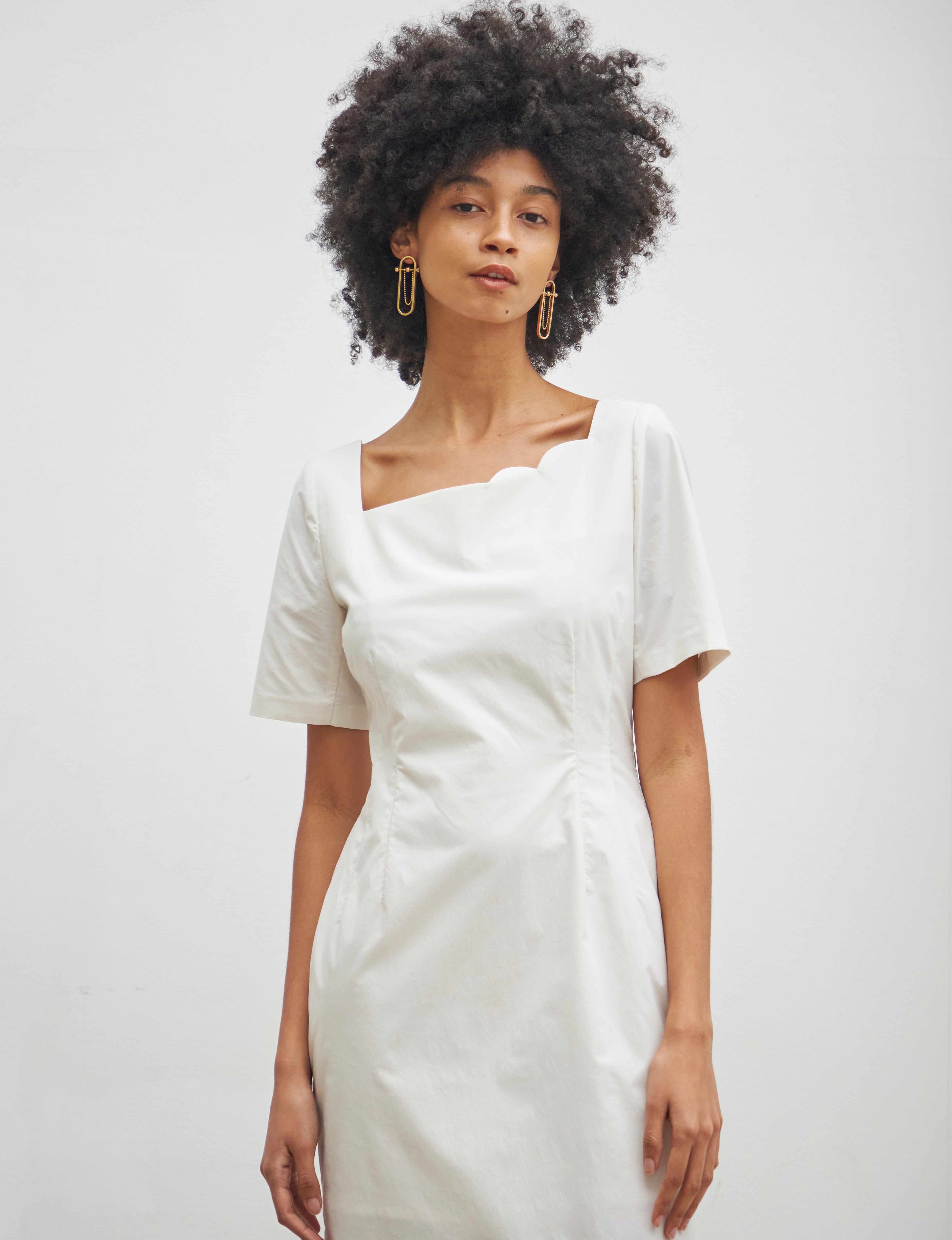 Maison De Ines SECOND HALF MOON NECK DRESS - white