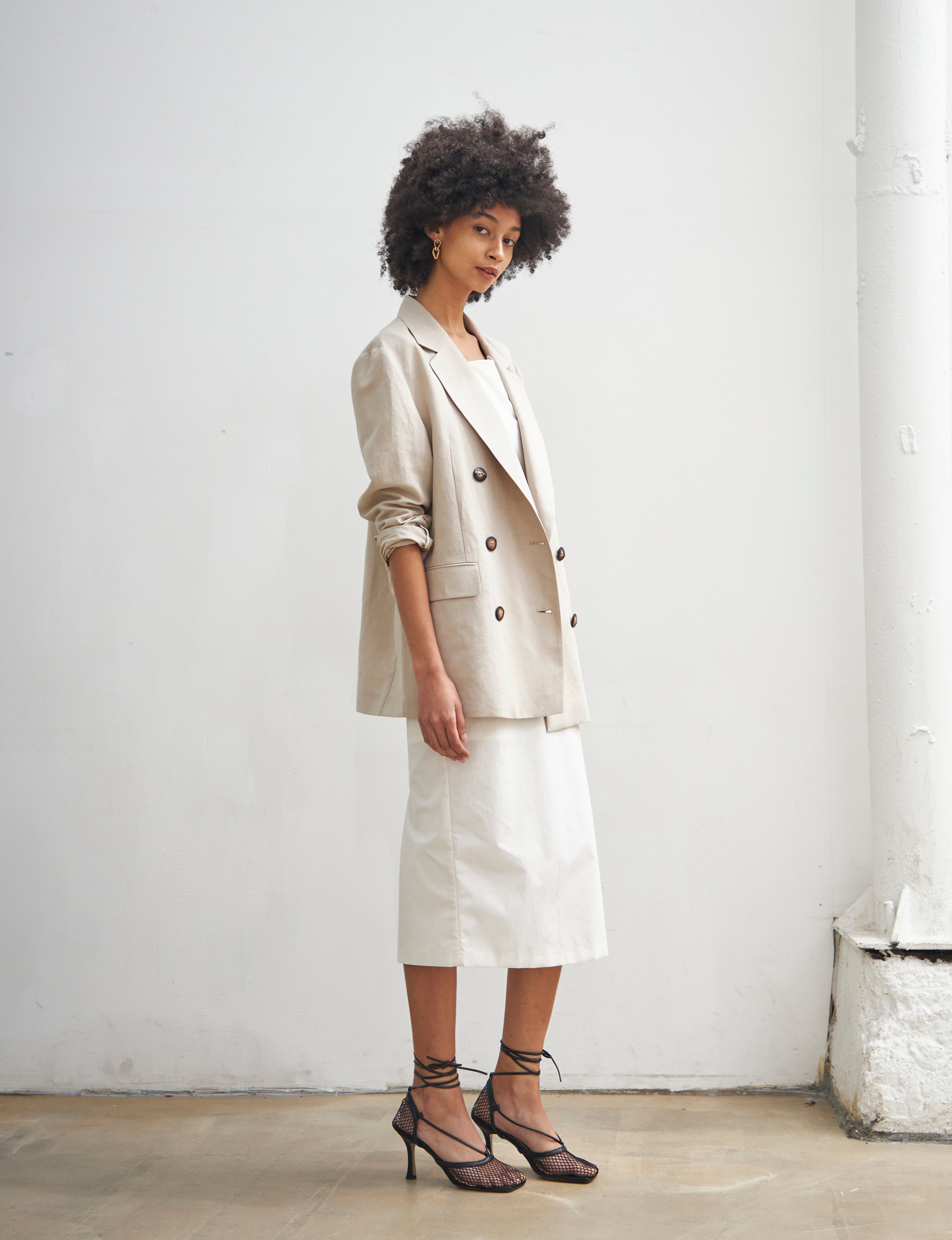 Maison De Ines SECOND HALF MOON NECK DRESS - white