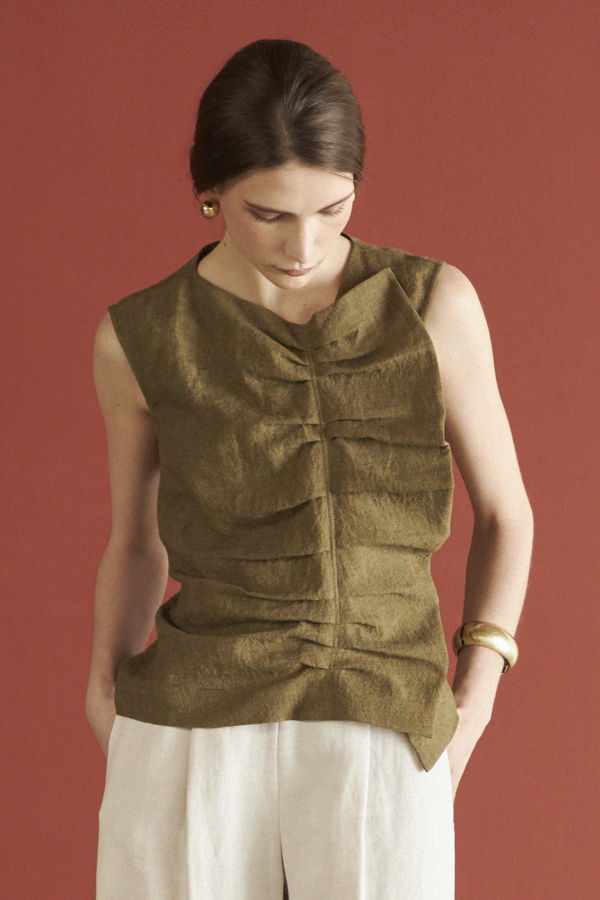 Maison De Ines Shirring Sleeveless Blouse - Khaki