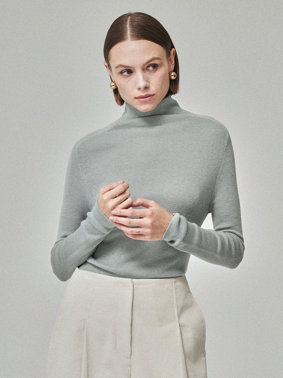 Maison De Ines Soft Touch Wool High-Neck Knit - Mint Blue