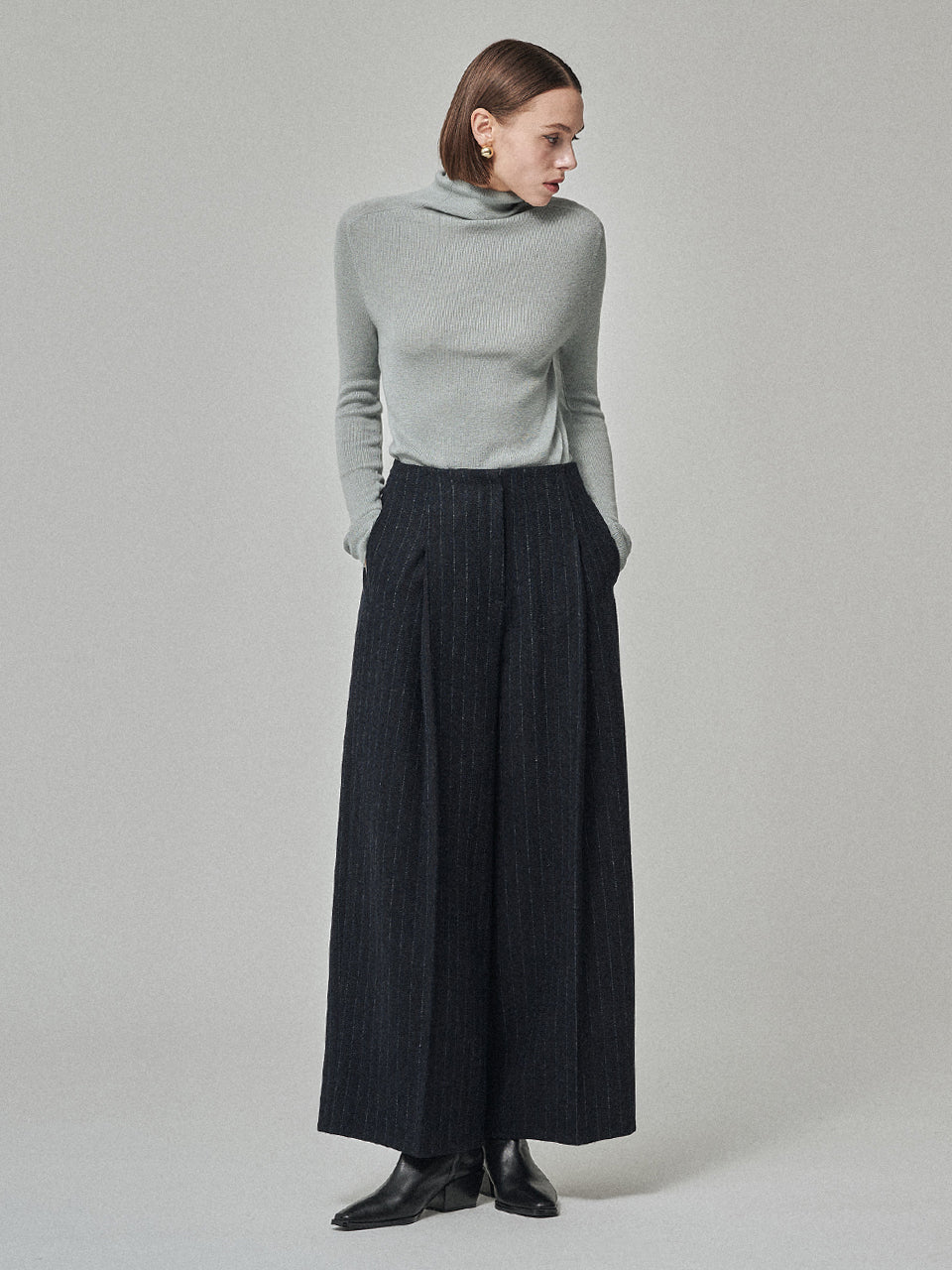 Maison De Ines Soft Touch Wool High-Neck Knit - Mint Blue