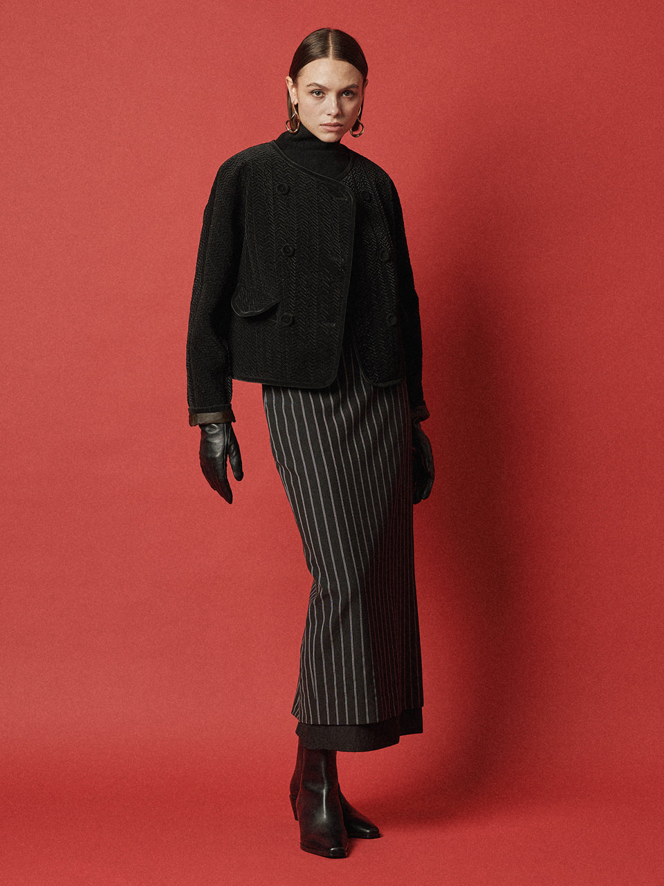 MAISON DE INES Stripe Sheer Layered H-Line Skirt - Black