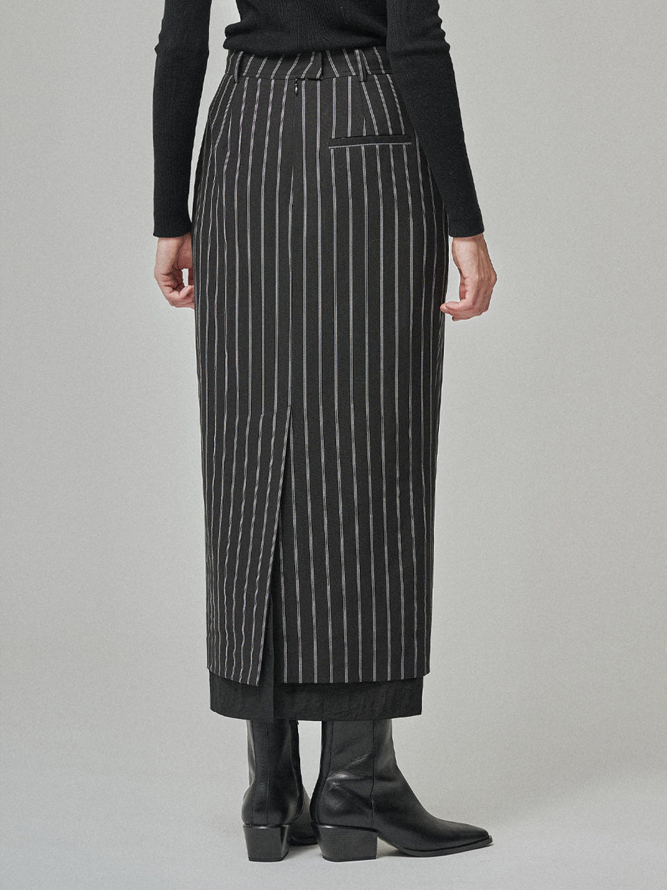 MAISON DE INES Stripe Sheer Layered H-Line Skirt - Black