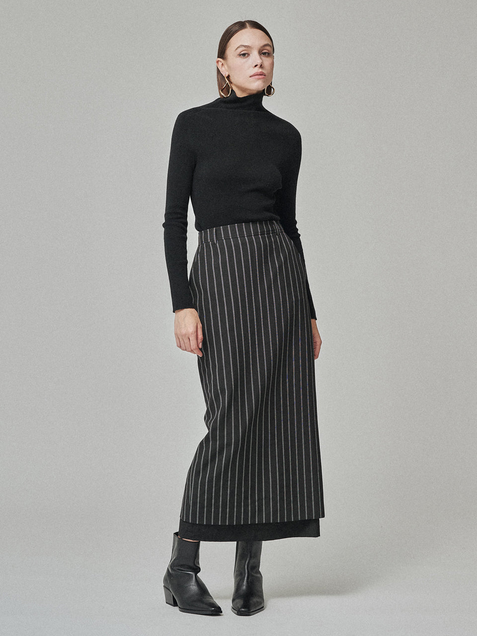 MAISON DE INES Stripe Sheer Layered H-Line Skirt - Black