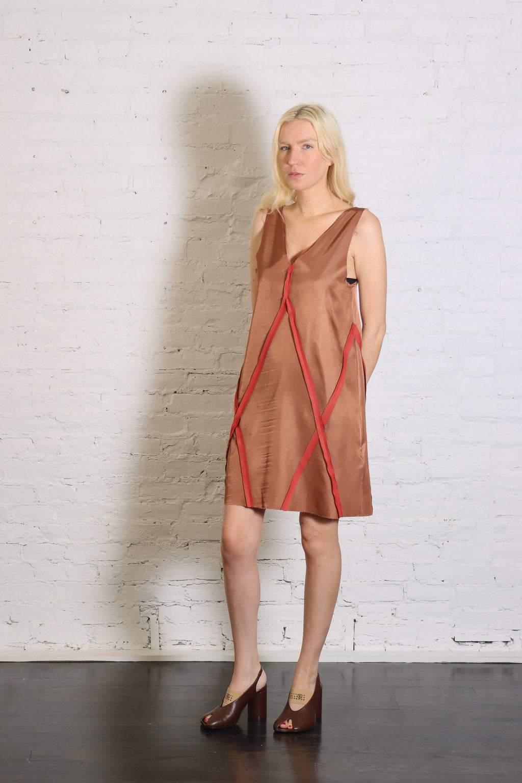 Maison Margiela Satin Seamed Sleeveless Mini Dress