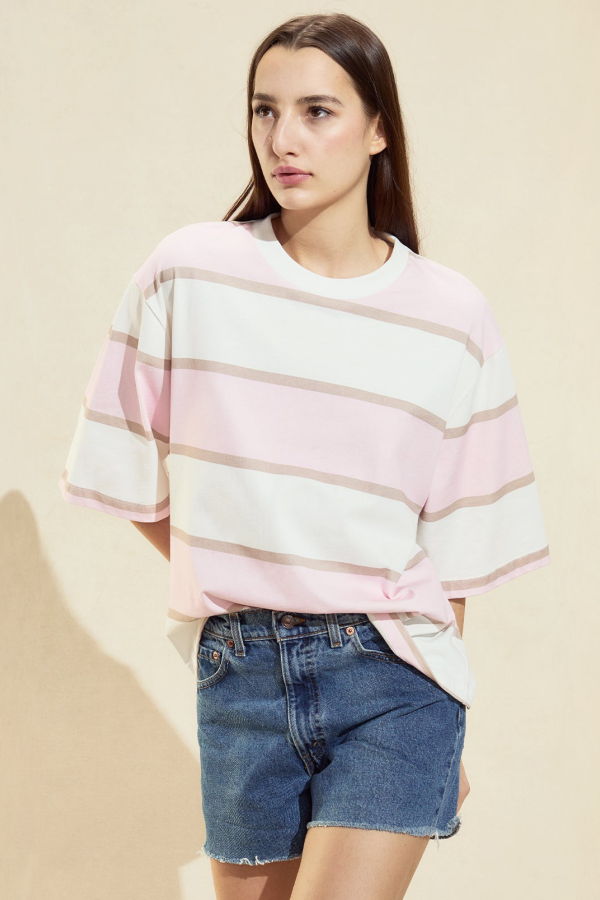 Cynthia Rowley Malibu Striped Tee - Pink/White