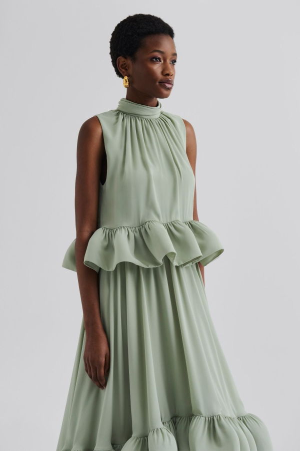 Malina Lune Halterneck Frilled Hem Blouse - Sage