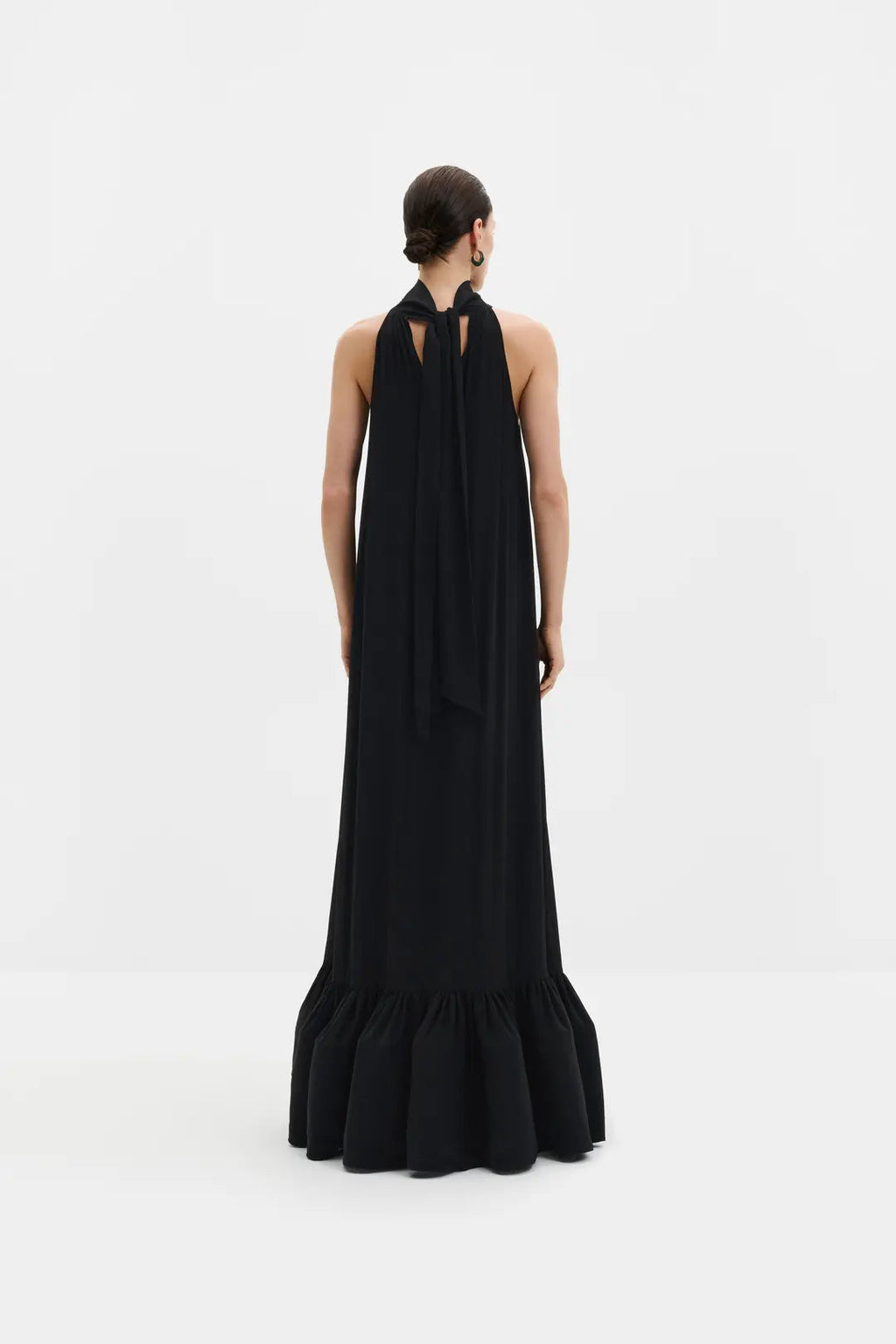 Malina Lykke Halterneck Ruffled Maxi Dress - Black