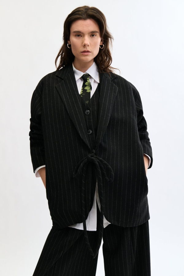 Eliza Faulkner Mara Coat Black Pinstripe