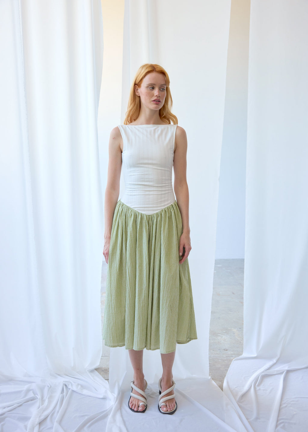 OhSevenDays Martina Dress - White & Green