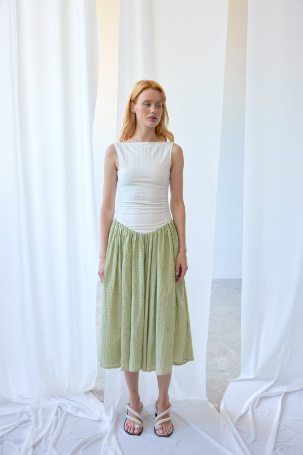 OhSevenDays Martina Dress - White & Green