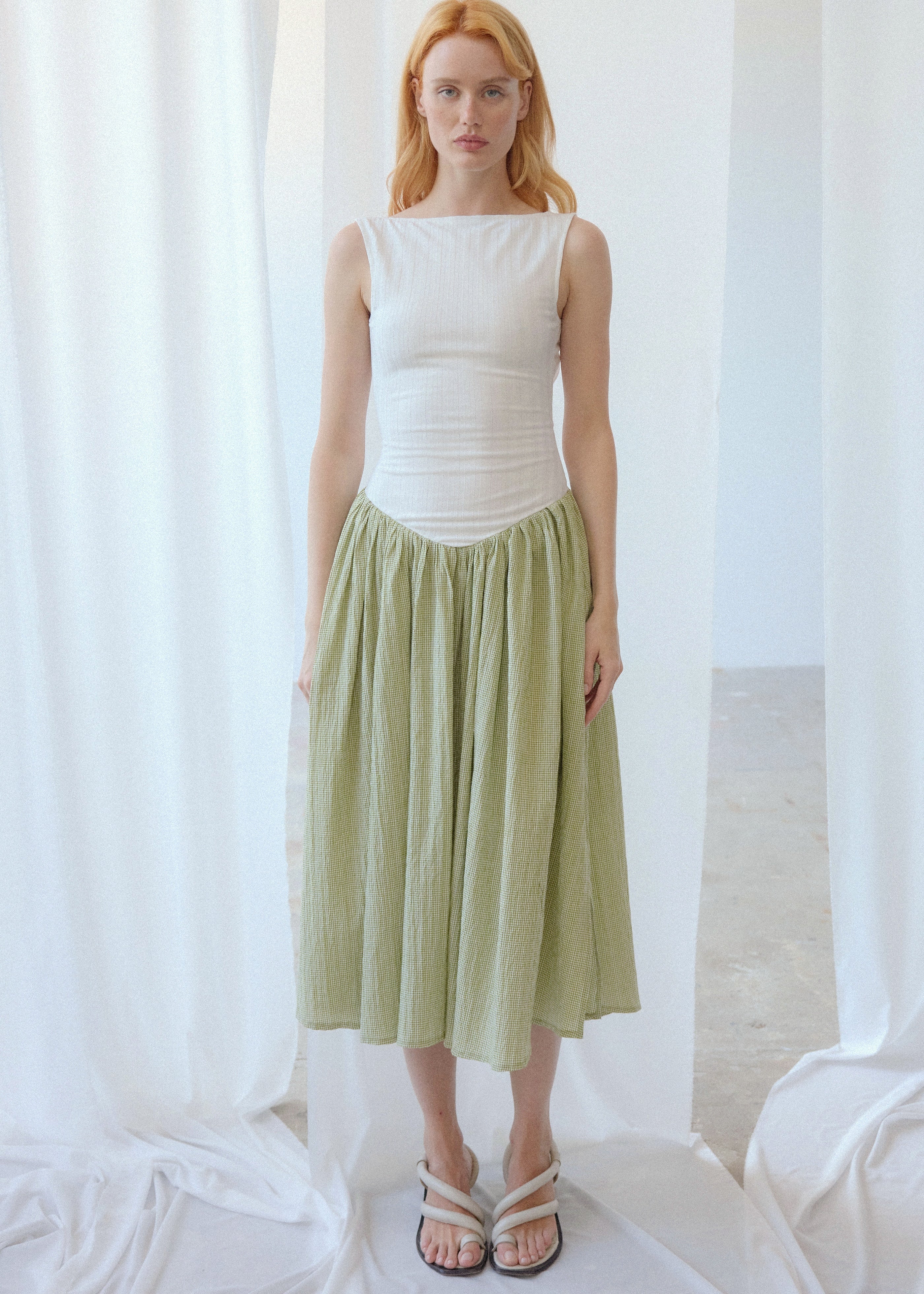 OhSevenDays Martina Dress - White & Green