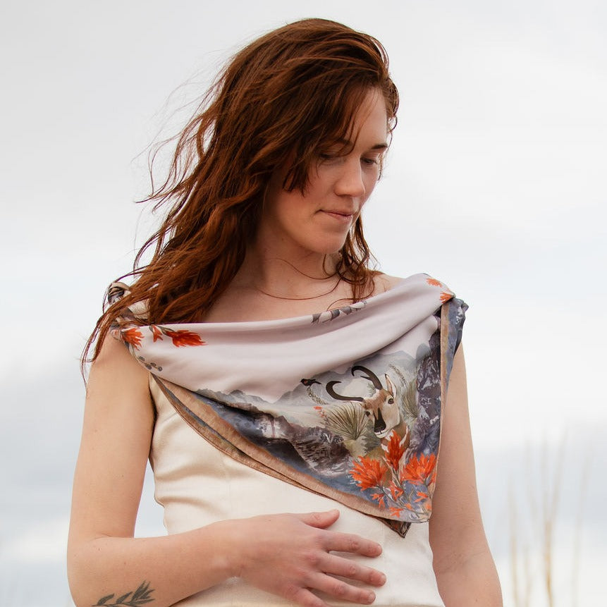 Matty Miller Studio 100% Silk San Luis Landscape Wildlife Floral Scarf