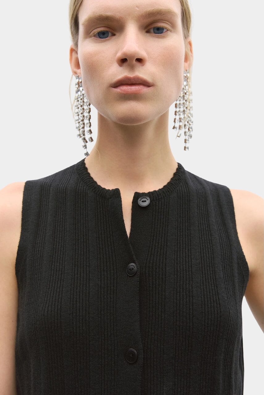 Cordera Merino Wool Ribbed Waistcoat - Black