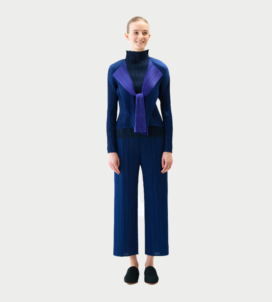 Pleats Please by Issey Miyake Merry Bicolor Cardigan - Navy
