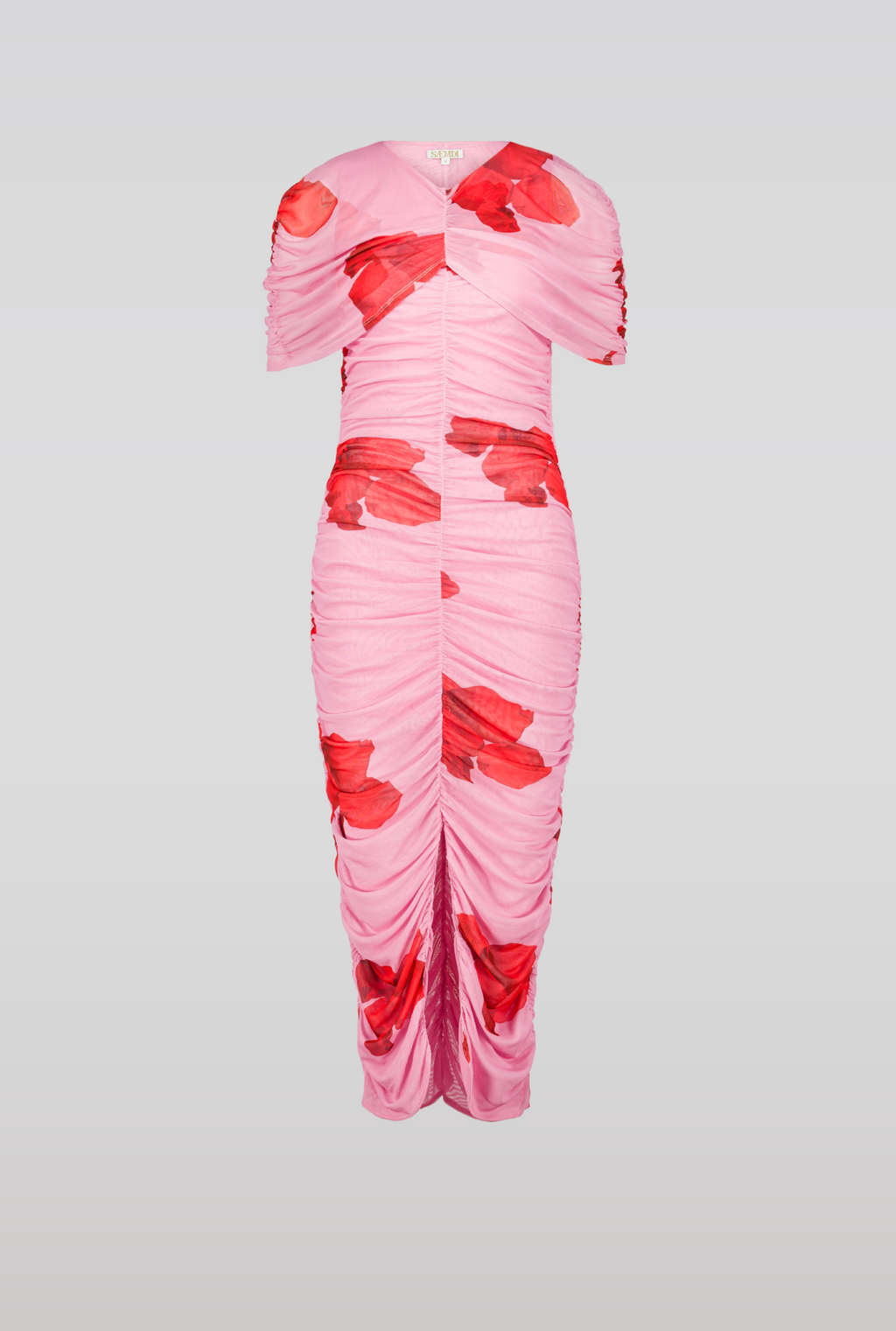 SAEMDI Mesh Floral Cape Midi Dress
