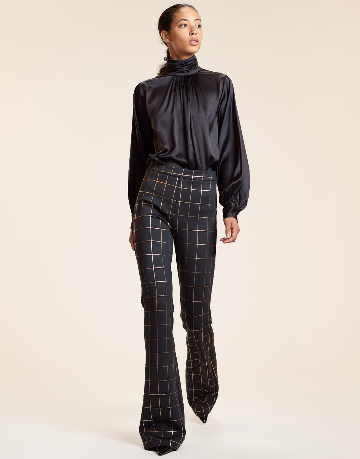 Cynthia Rowley Metallic Bonded Pants - Gold Plaid