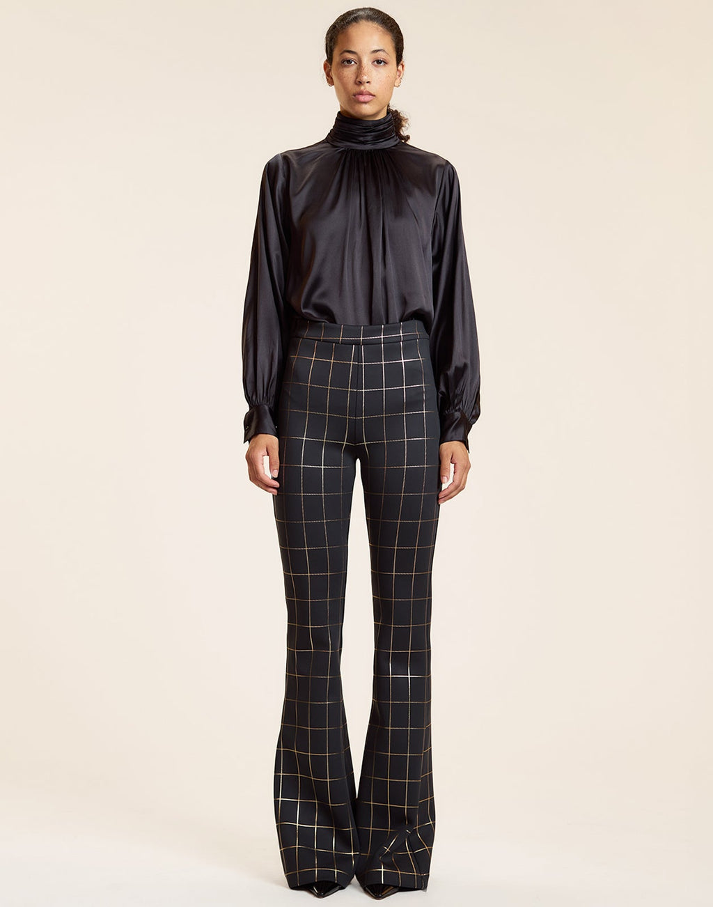 Cynthia Rowley Metallic Bonded Pants - Gold Plaid