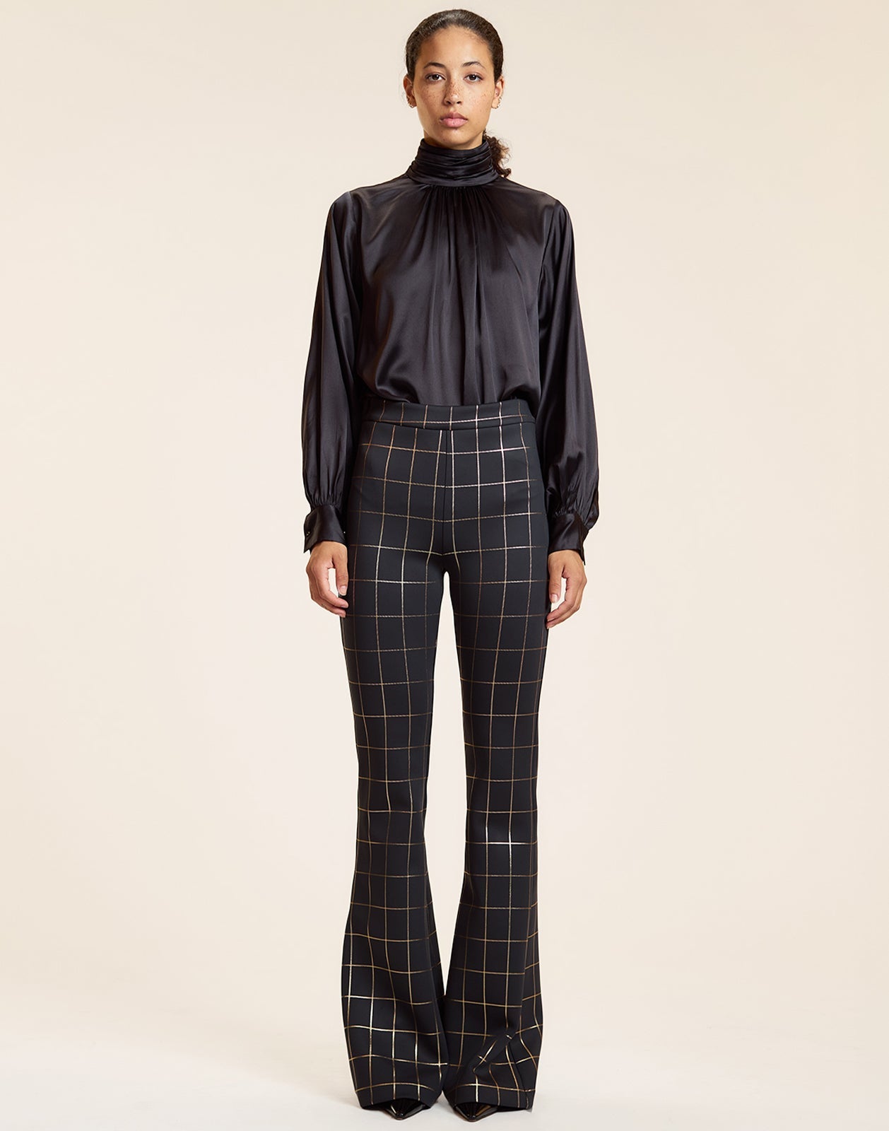 Cynthia Rowley Metallic Bonded Pants - Gold Plaid