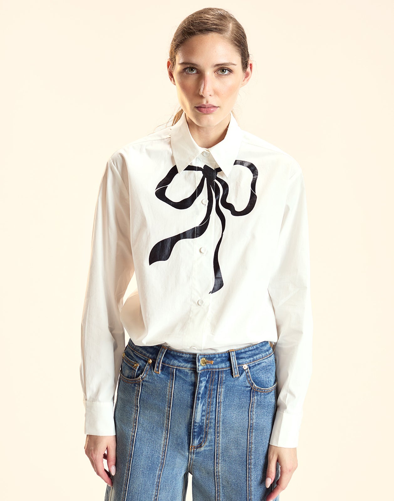 Cynthia Rowley Metallic Printed Bow Shirt - White
