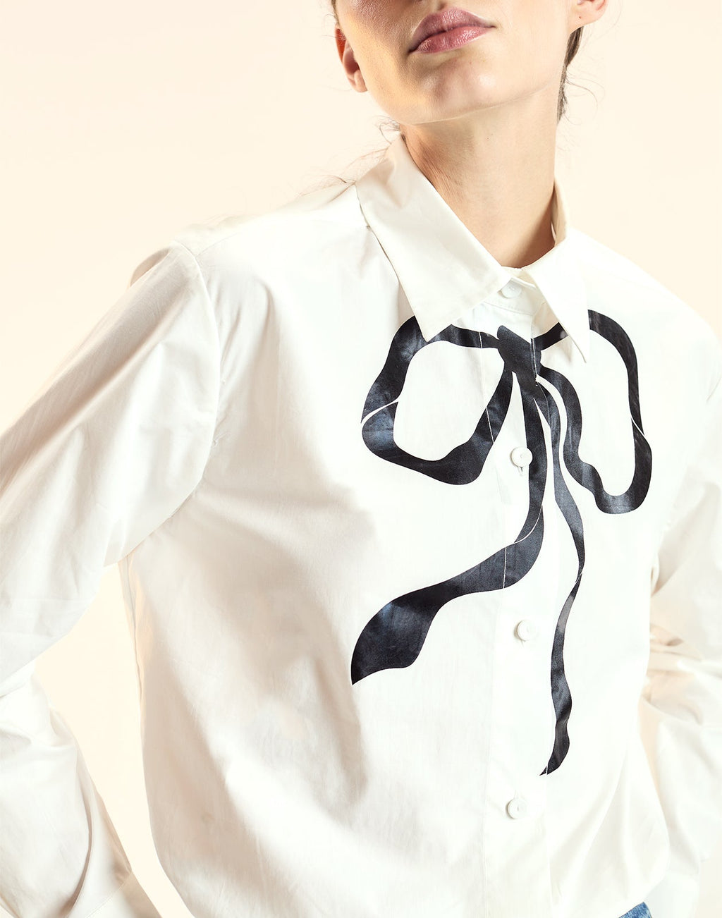 Cynthia Rowley Metallic Printed Bow Shirt - White