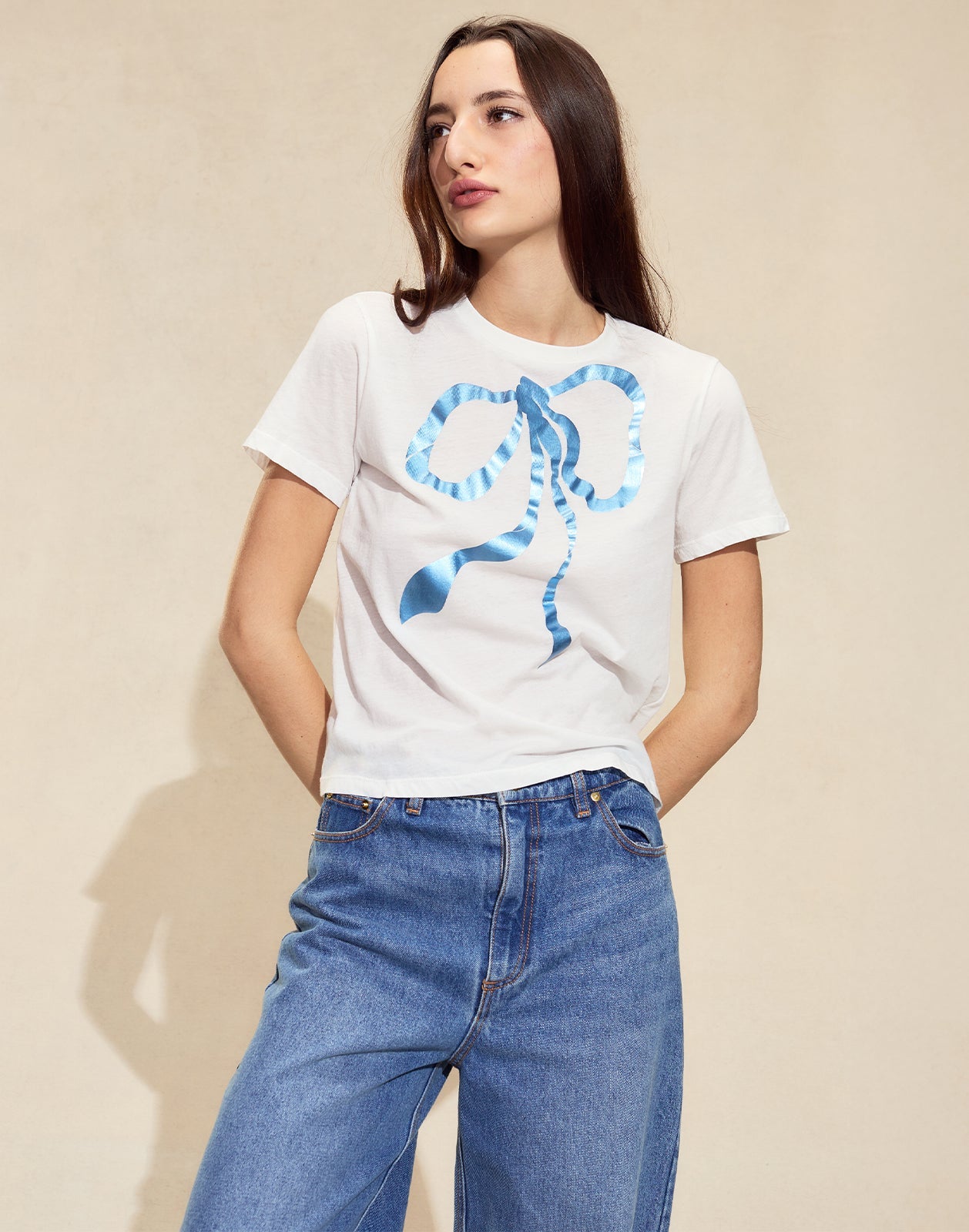 Cynthia Rowley Metallic Bow Tee - WTBLU