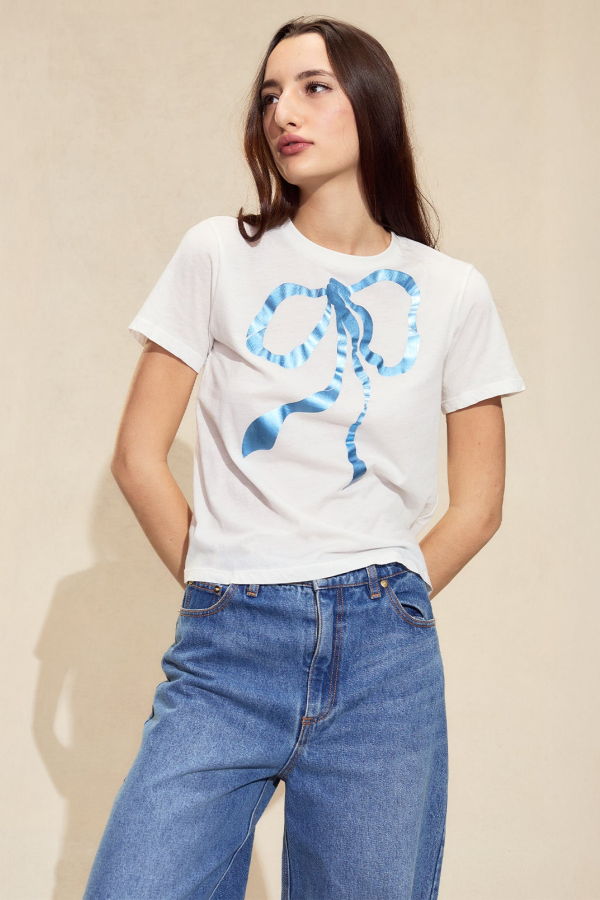 Cynthia Rowley Metallic Bow Tee - WTBLU