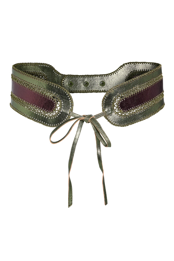 Cynthia Rowley Metallic Vegan Leather Belt - Burgundy